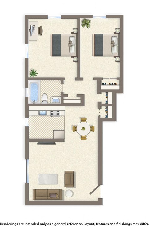 manor village 2 bedroom apartment floor plan rendering